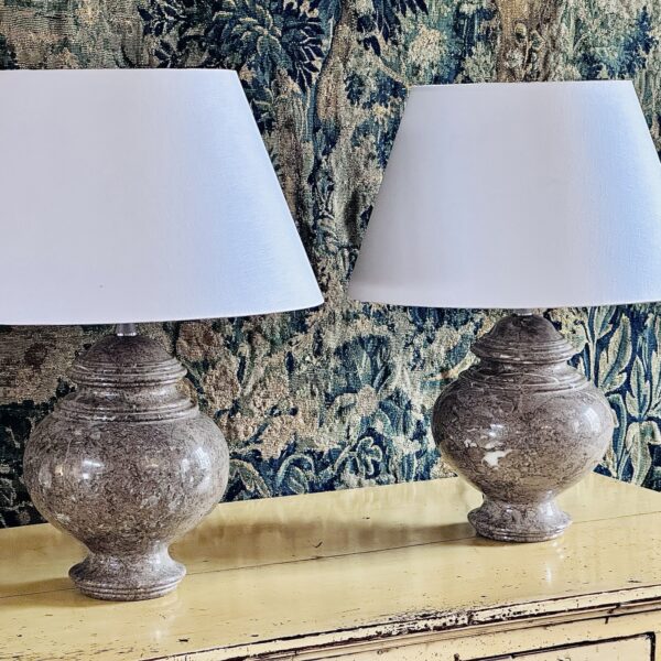 Pair of brown and grey marble lamps