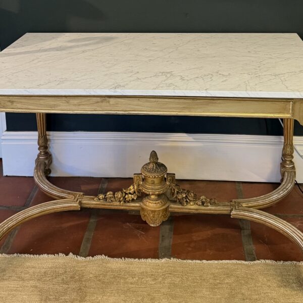 19thc gilt table with marble top.