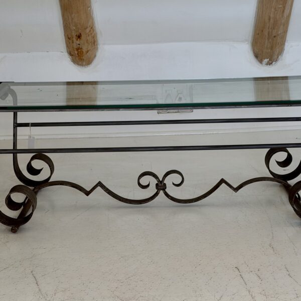 French curved steel and glass  topped coffee table